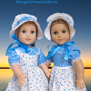 Handmade Historical Doll Dress: with Apron & Bonnet - Fits 18&quot; American Girl Dolls
