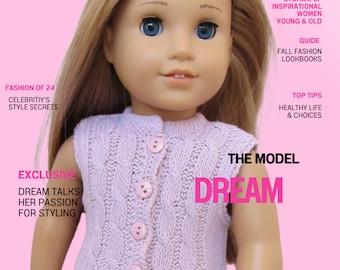 Hand Knitted Doll Jacket for American Girl Dolls.  Sweater Style.  Soft wool Pink or Blue Cotton. One of Each color.