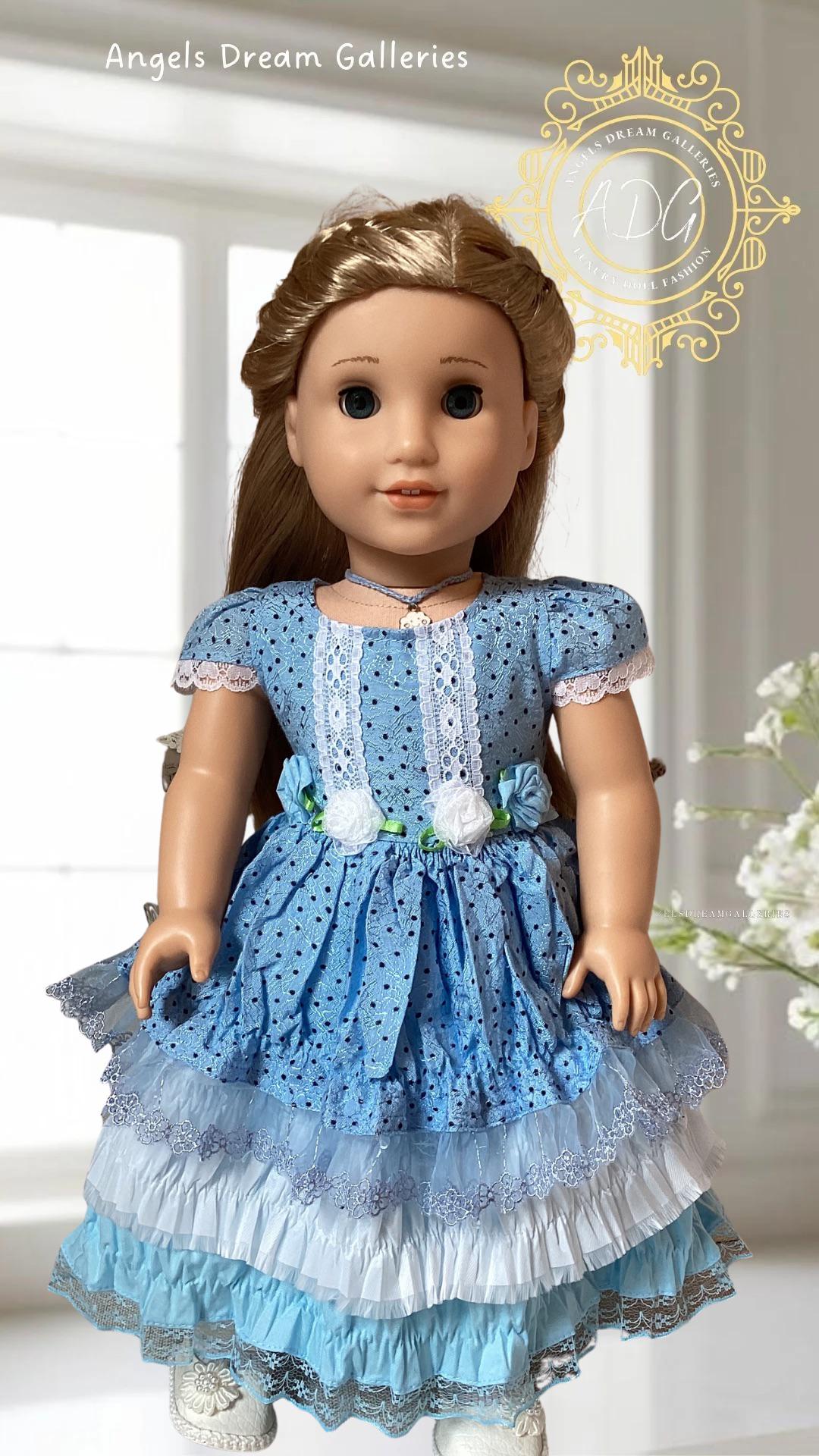 Doll Dress for American Girl Doll: Blue Polka Dot Outfit With Hair Tie -  Etsy