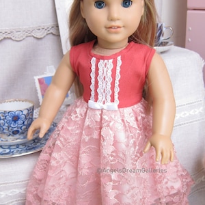 Classic Doll Dress for American Girl Doll. Doll Dress with Pink Lace Skirt for 18&quot; Dolls.