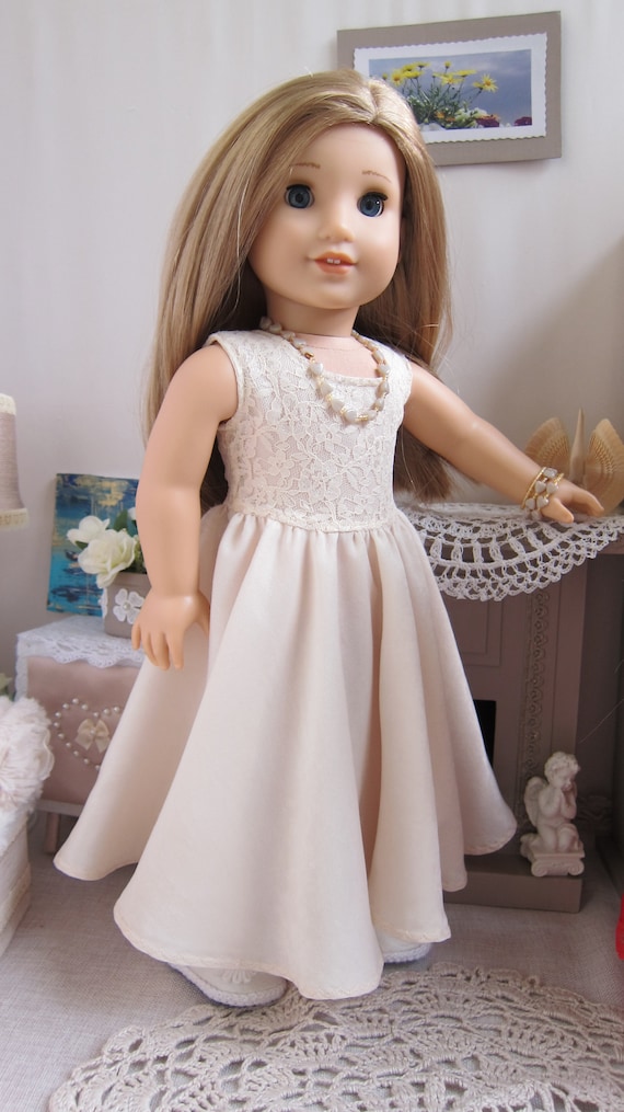 transparent dresses Beige Lace Doll Dress: Handmade Classic Gown for 18