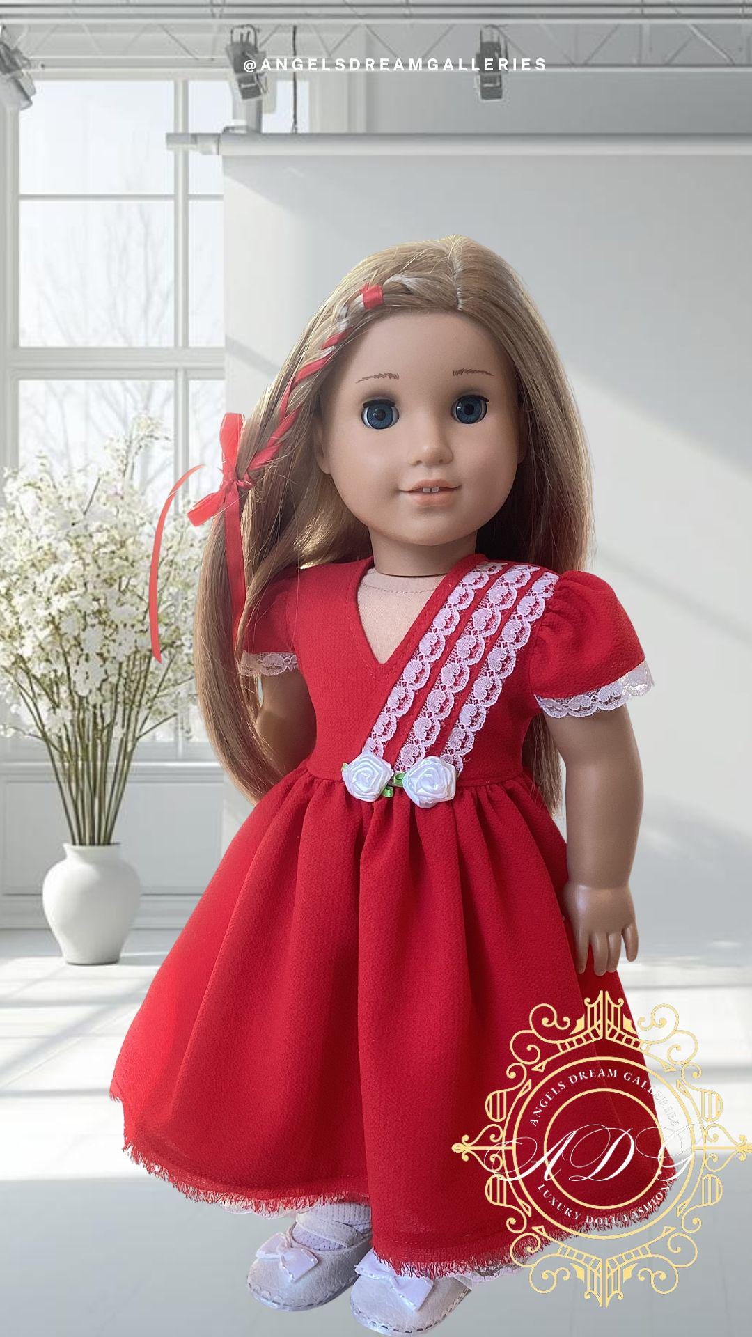 american girl doll christmas dress Red for 18
