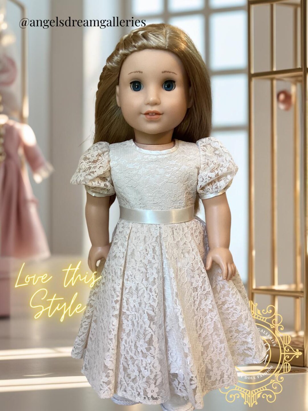 Lace Fabric Paper Dolls White Lace Dress Handmade Lace Doll Dress For 18 Inch Dolls Beige Elegant Design Lace Fabric Paper Dolls White Lace Dress Handmade Lace Doll Dress For 18 Inch Dolls Beige Elegant Design