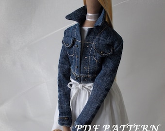 Patron de couture et tutoriel PDF pour Tilda Veste en jean 65 cm -25" - Patron Veste en jean-Ensemble de vêtements de poupée-Vêtements pour poupée-Veste en jean