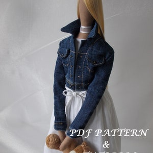 PDF sewing pattern and tutorial for Tilda Denim jacket 65 cm -25 "- Denim Jacket Pattern-set of doll clothing-Clothes for doll-Denim jacket