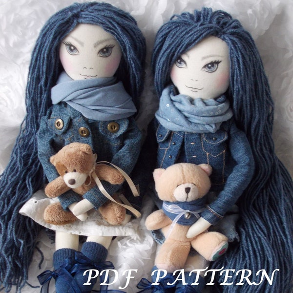 PDF sewing pattern for Blue Sorella Doll for crafting 18.5 inches- 47 cm- tutorial-body-dress-jacket-face pattern-e pattern-digital download