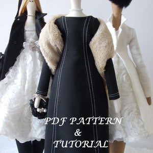 PDF sewing pattern and tutorial for Little Black dress for Tilda doll 65 cm-26 "-sewing pattern-Tilda wardrobe-Dress for doll-Black dress