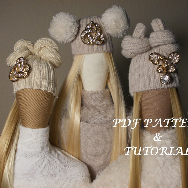 PDF sewing pattern and tutorial winter hat for Tilda and Odiva Doll- Accessories for doll-Sewing project - clothes for doll-digital download