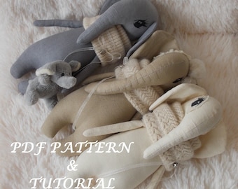 PDF Elephant sewing pattern and tutorial 10 "- (26 cm) toll-sewing pattern-soft toy-rag doll - digital download-Elephant toy-Soft toy