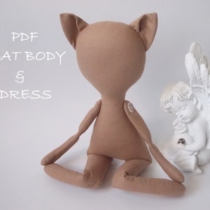 PDF sewing pattern and tutorial for Cat Doll and dress (36 cm-14 inches)- rag doll- sewing pattern- soft toy- cat doll- cat body soft doll