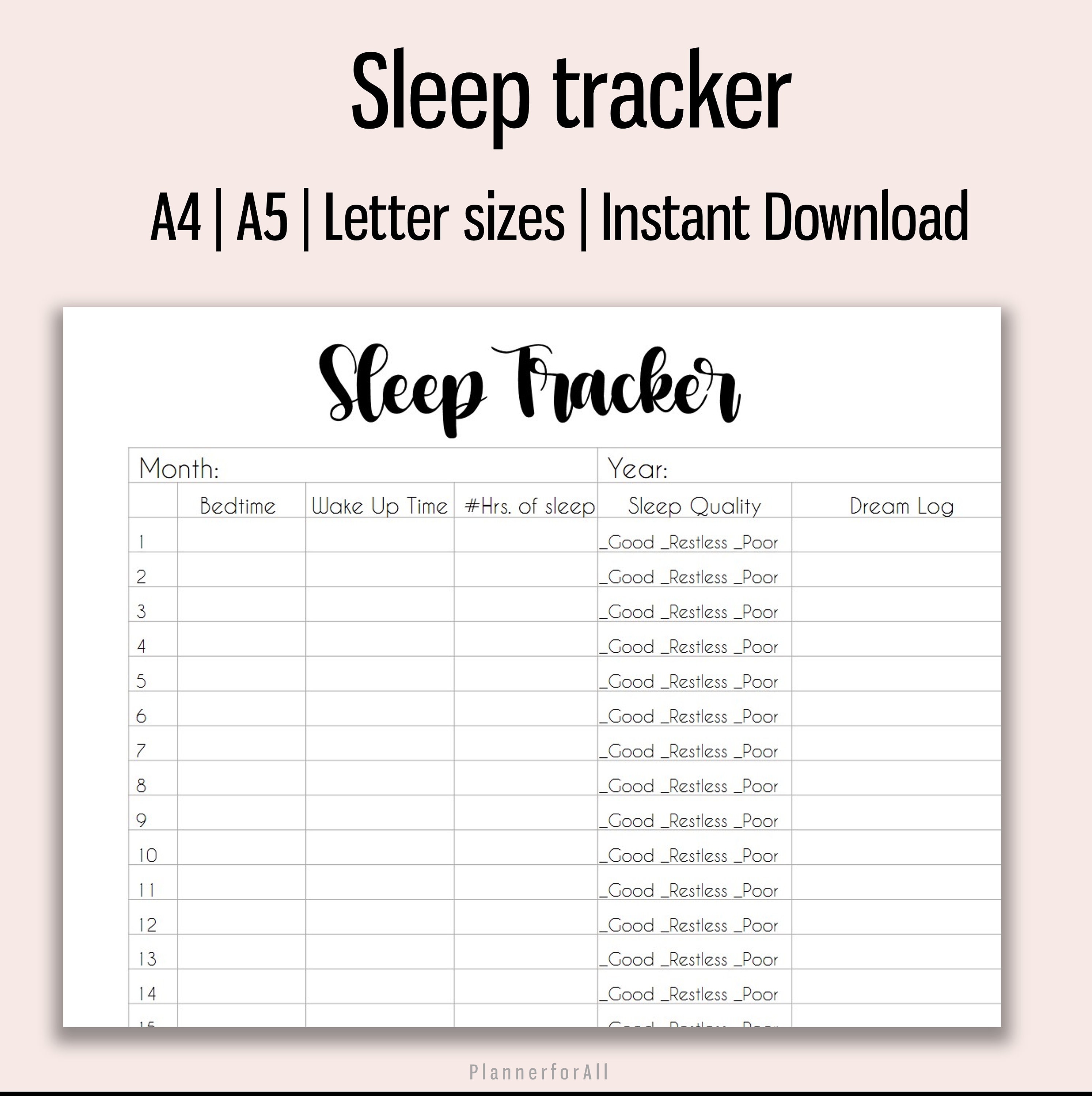 Sleep Tracker Printable Sleep Tracker Printable