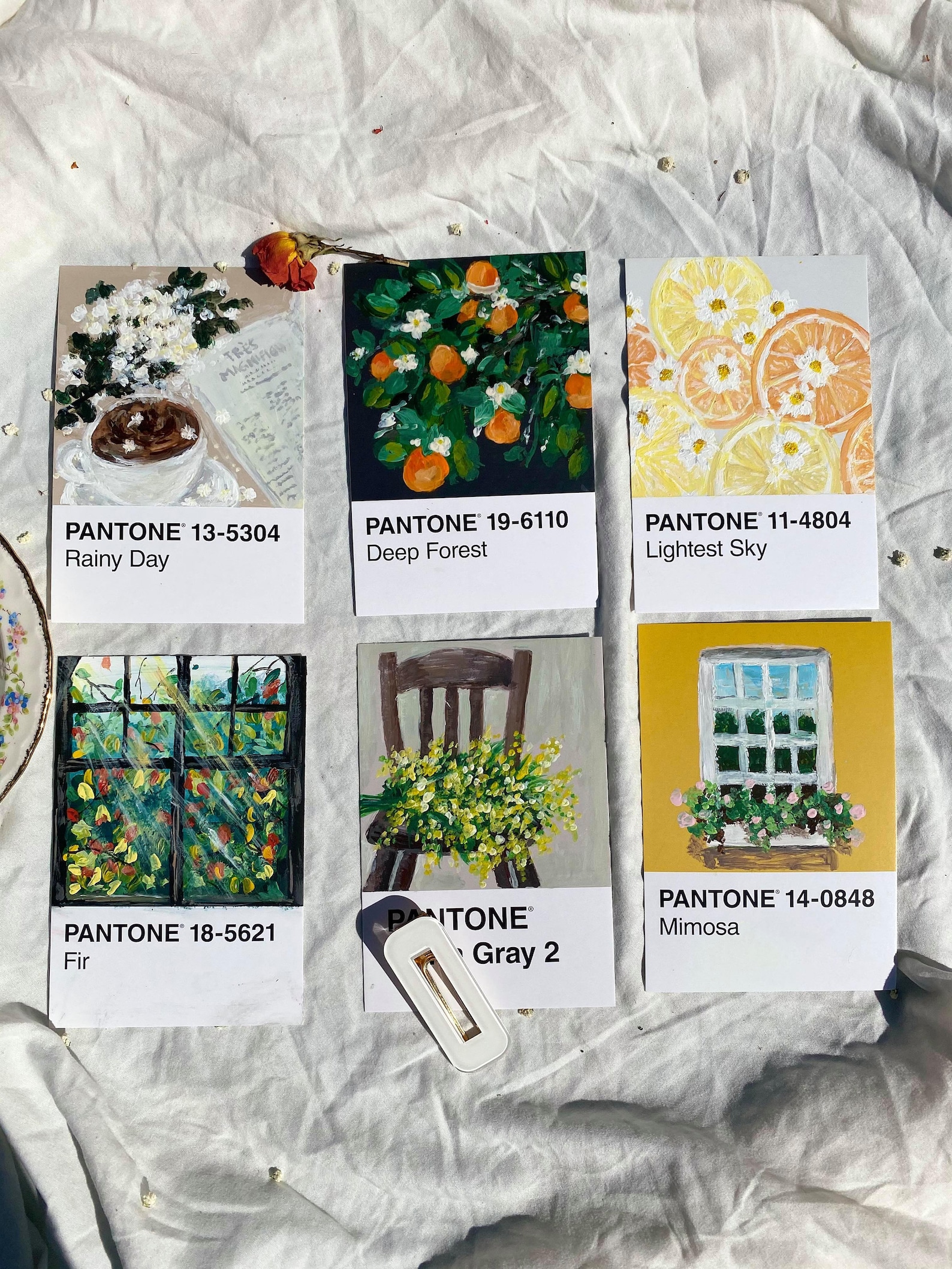 Pantone Swatch Postcard Handpainted Original Window View Etsy