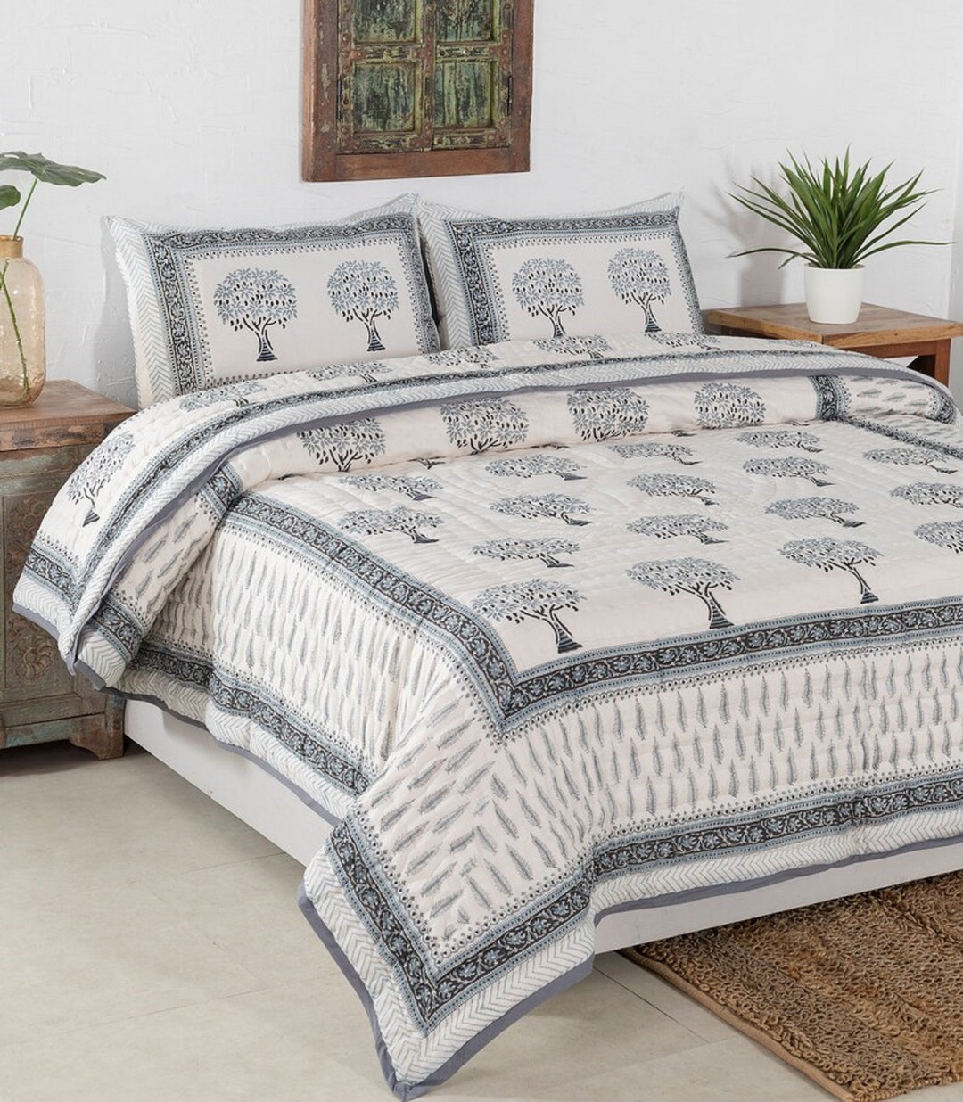 ANOKHI INDIAN JAIPURI Block Print Quilt Printed Reversible Razai Cotton