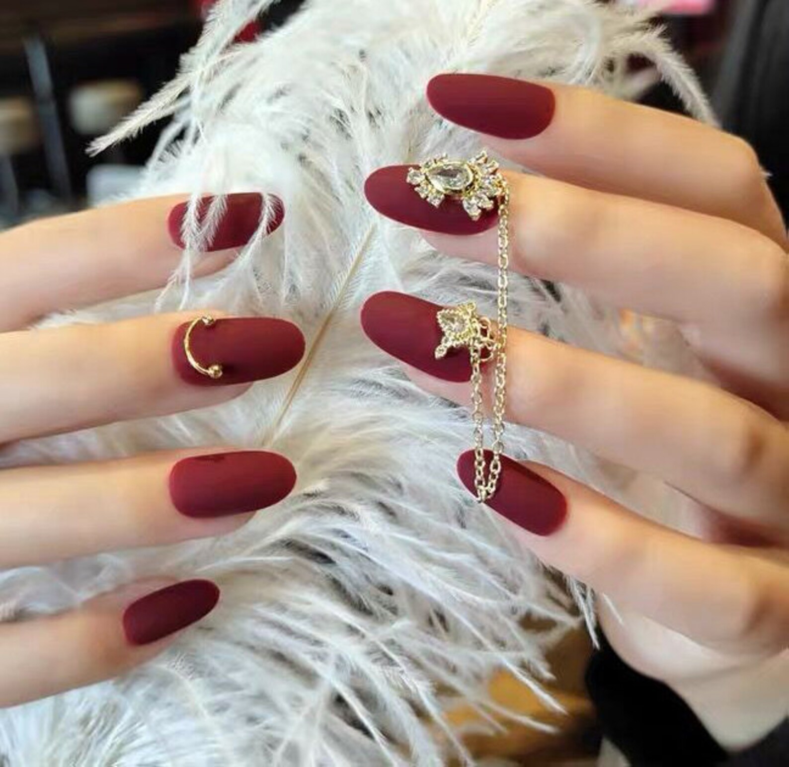 Red Nail Art Frosted Chain Wedding Manicure Long Convenient Etsy