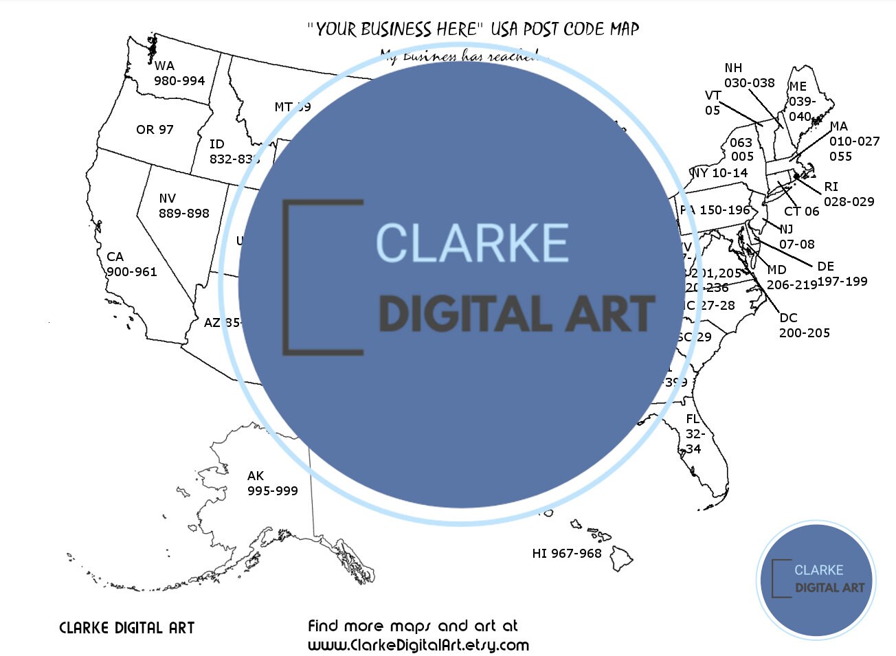 Postcode Map USA, Digital Print, Map Print, Custom Map, Art Prints ...