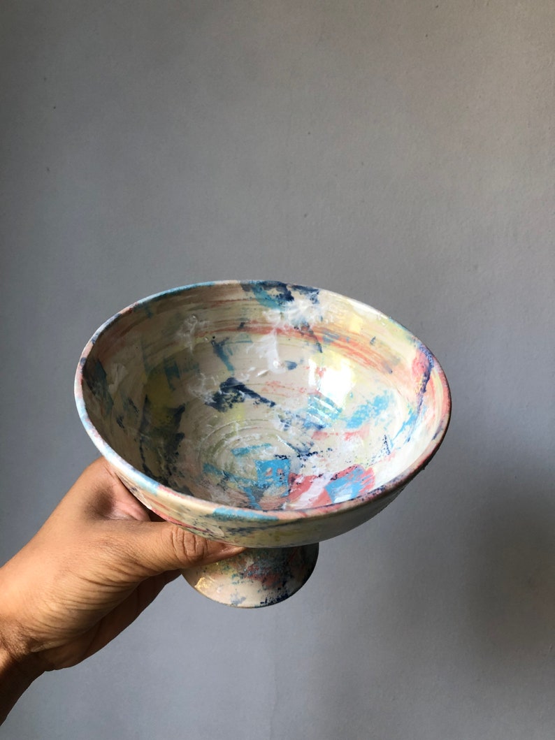 Bowl with multicolored foot image 6