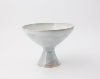 handcrafted stoneware footed bowl in light tones