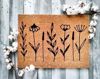 Floral Coir Doormat: Wildflower Farmhouse Welcome Mat