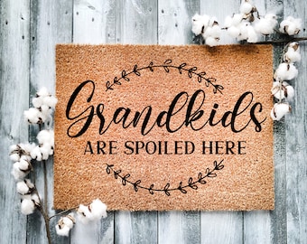 Door Mat, Funny Doormat, Grand kids spoiled here, New Home, Sweet Home, Housewarming Gift, Welcome Mat, Closing Gift, Wedding Gift - 2068