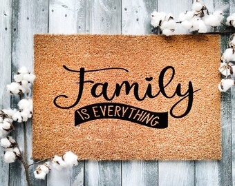 Family is Everything Coir Doormat: Housewarming Welcome Mat
