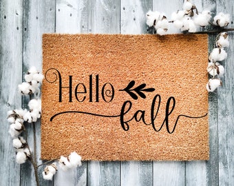 Fall Home Decor Pumpkin cute outdoor front porch welcome door mat, gift for new home, gift for mom Hello Fall - 9034