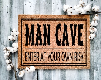 Man Cave Coir Doormat: Enter At Your Own Risk, Funny Welcome Mat