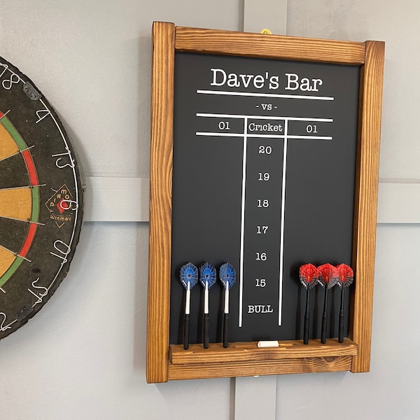 Darts Scoreboard - Personalised for your games room - Handmade - Dark wood