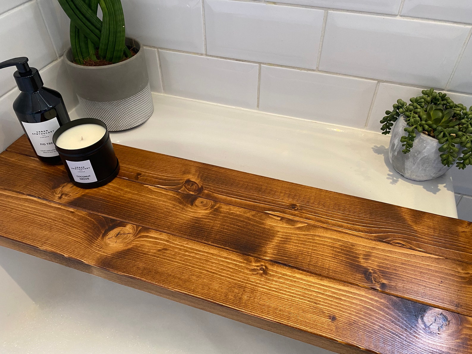Wooden Bath Tray, Bath Board, Bath Caddy, Handmade Solid Wood With Dark ...