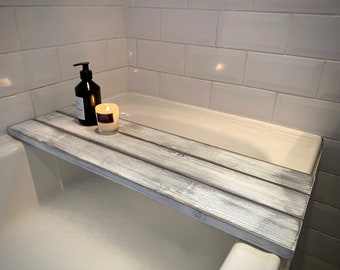 Handmade Wooden Bath Tray, Bath Board,  Barn Wood Finish Grey washed