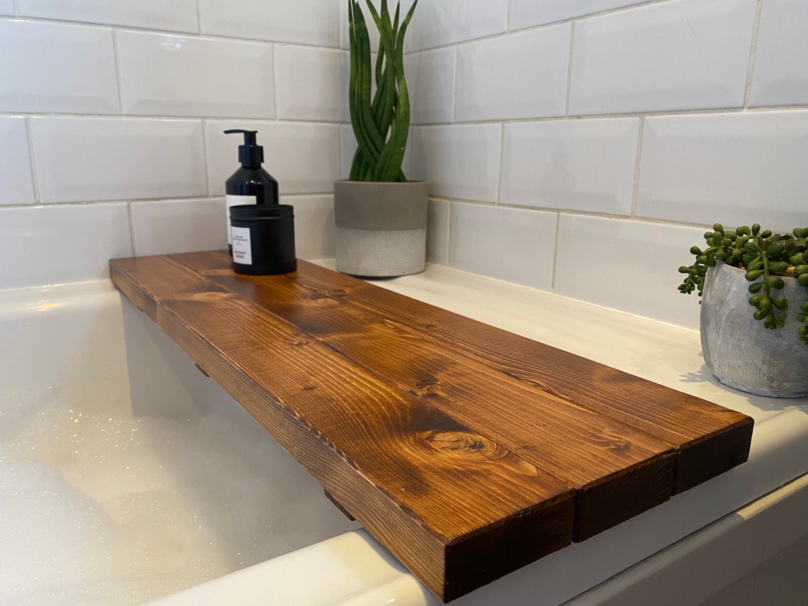 Wooden Bath Tray, Bath Board, Bath Caddy, Handmade Solid Wood With Dark ...