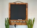 Personalised Chalkboard with Key Hooks - Solid Wood Frame in Dark Walnut Finish