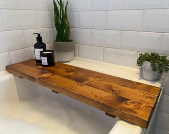 Wooden Bath Tray, Bath Board, Bath Caddy, Handmade Solid Wood with Dark Wood Finish