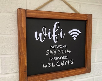 Wifi Network Password Sign - Solid Wood Frame in Dark Walnut Finish - Airbnb Holiday rental