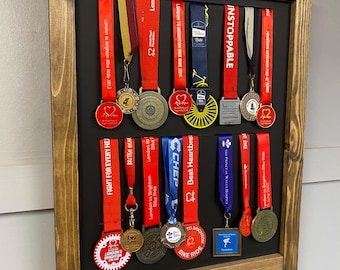 Medal Display Hanging Frame - Solid Wood Frame in Dark Oak Finish