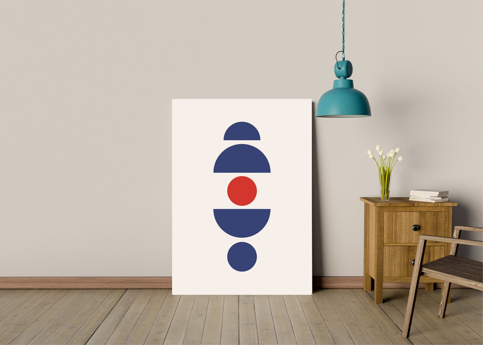 Abstract Blue and Red Wall Art Minimal Design Geometric Etsy