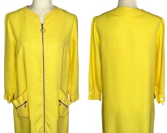 Vintage 60s Swimsuits by Serafino Beach Cover Up | Zip Front Yellow Shift Dress | Mod Style | Womens Small | Vacation Cruise | READ