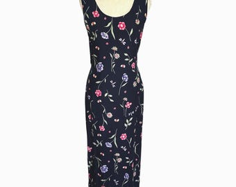 Vintage Y2K Kathie Lee Collection Floral Midi Sheath Dress | Women&#39;s Medium | Butterfly | Dragonflies | Gardencore | Fairy | Cottagecore