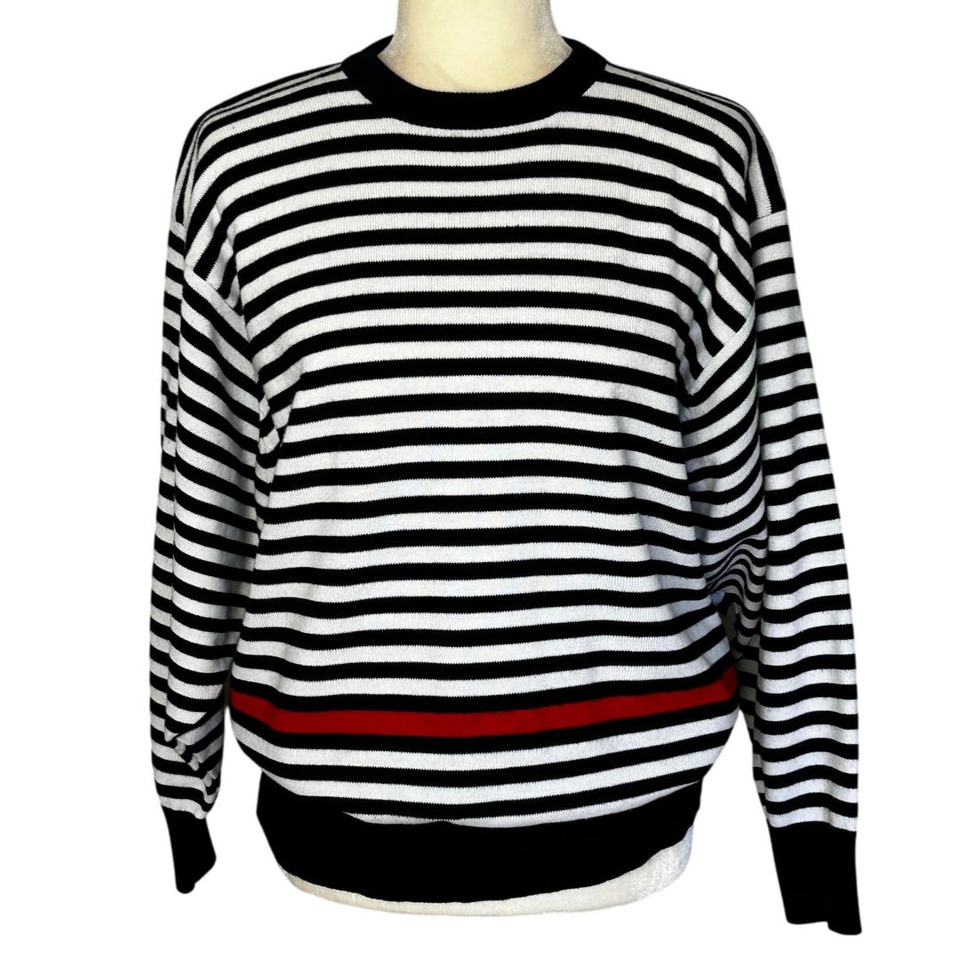Men's Retro Black And White Striped Jumper – Long Sleeve Crew Neck By Mazeys