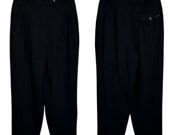 Vintage 80's Gantos Wool Blend Black Pleated Trousers | High Waist Dress Pant | Cuffed Hem | Womens Size 4 | Made in USA | Dark Academia
