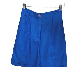 Vintage Toto n Ko 100% Linen Bermuda Shorts | Cobalt Blue | Pleated | Size Medium