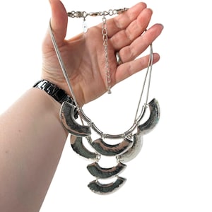 Vintage Chico&#39;s Hammered Silver Statement Necklace Tribal Boho Interchangeable Layered Jewelry