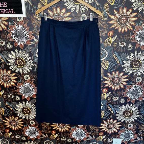 Pendleton, Vintage 80s Pendleton Navy Blue Wool Midi Pencil Skirt High Waist 30 Medium