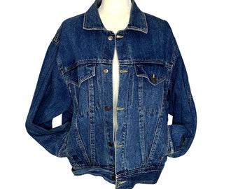 Vintage 80's American Beauties Blue Jean Jacket | Denim Coat | Women's Large | Medium Wash | Chest Pockets | Capsule Wardrobe | Unisex