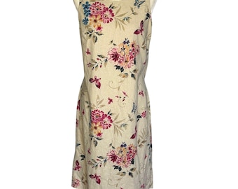 Vintage Morgan & Co Floral Linen Sheath Dress | Sleeveless | Knee Length | Butterfly Flowers | Easter Oufit | Spring Aesthetic | Cottagecore