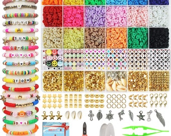 Redtwo 5100 Clay Beads Bracelet Making Kit, Friendship Bracelet Beads Flat Preppy Beads for Jewelry Making,Polymer Heishi Beads with Charm