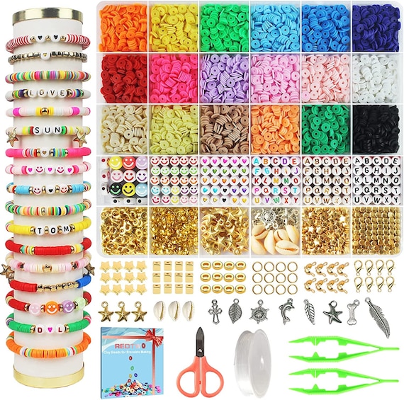 Redtwo 5100 Clay Beads Bracelet Making Kit, Friendship Bracelet Beads Flat  Preppy Beads for Jewelry Making,polymer Heishi Beads With Charm 