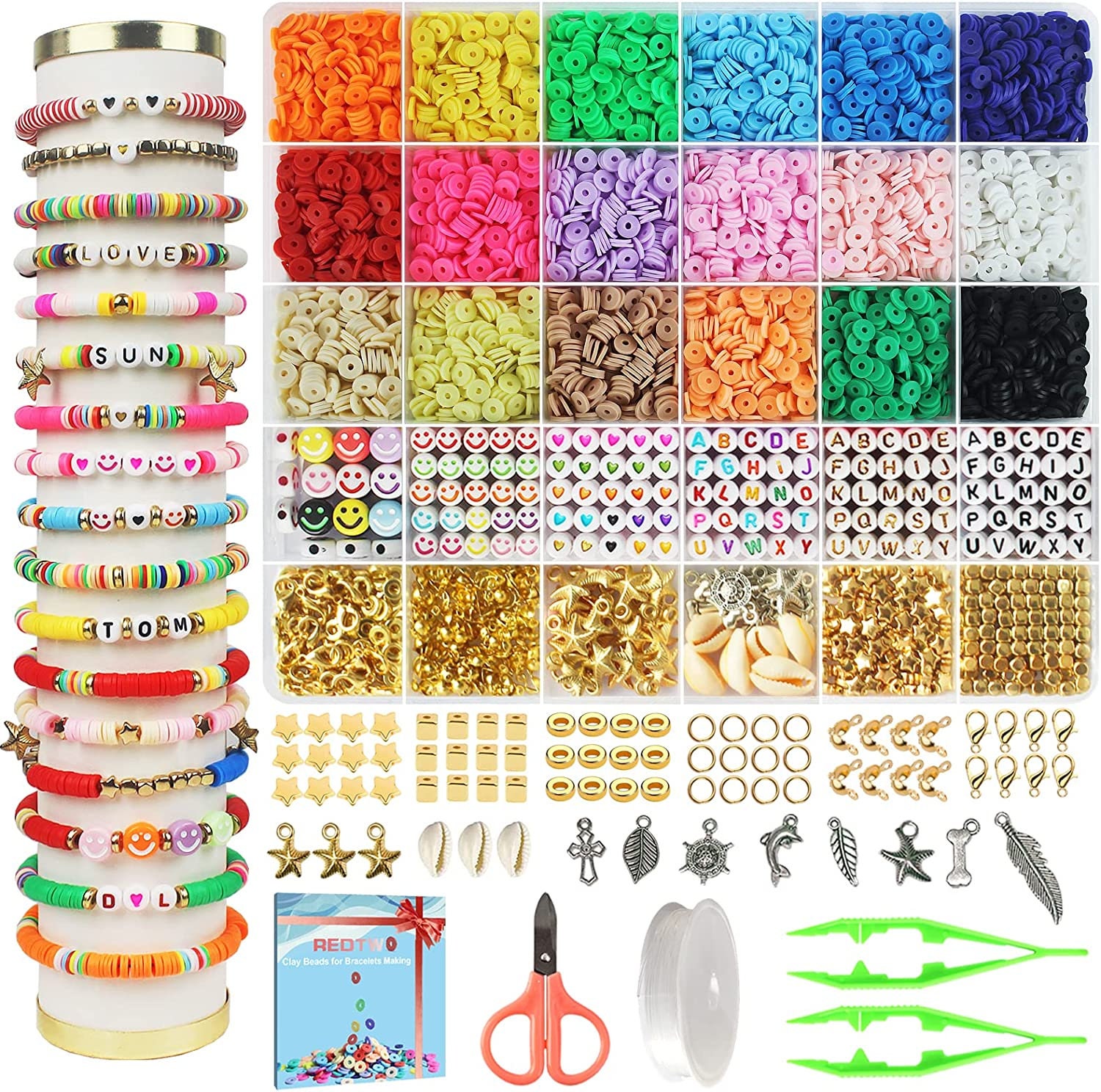 Clay Beads Jewelry Making Kit 10,500PCS - Complete Bracelet Making Kit with  Flat Beads, Polymer Clay Beads for Bracelets Making , Necklace Spacer