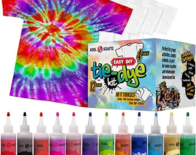 Tie Dye Kit - Tie Dye Kits for Kids - Includes 4 White T-Shirt - 12 Large Colors Tie Dye - Tie Dye Kits for Adults - Tie Dye Party Supplies