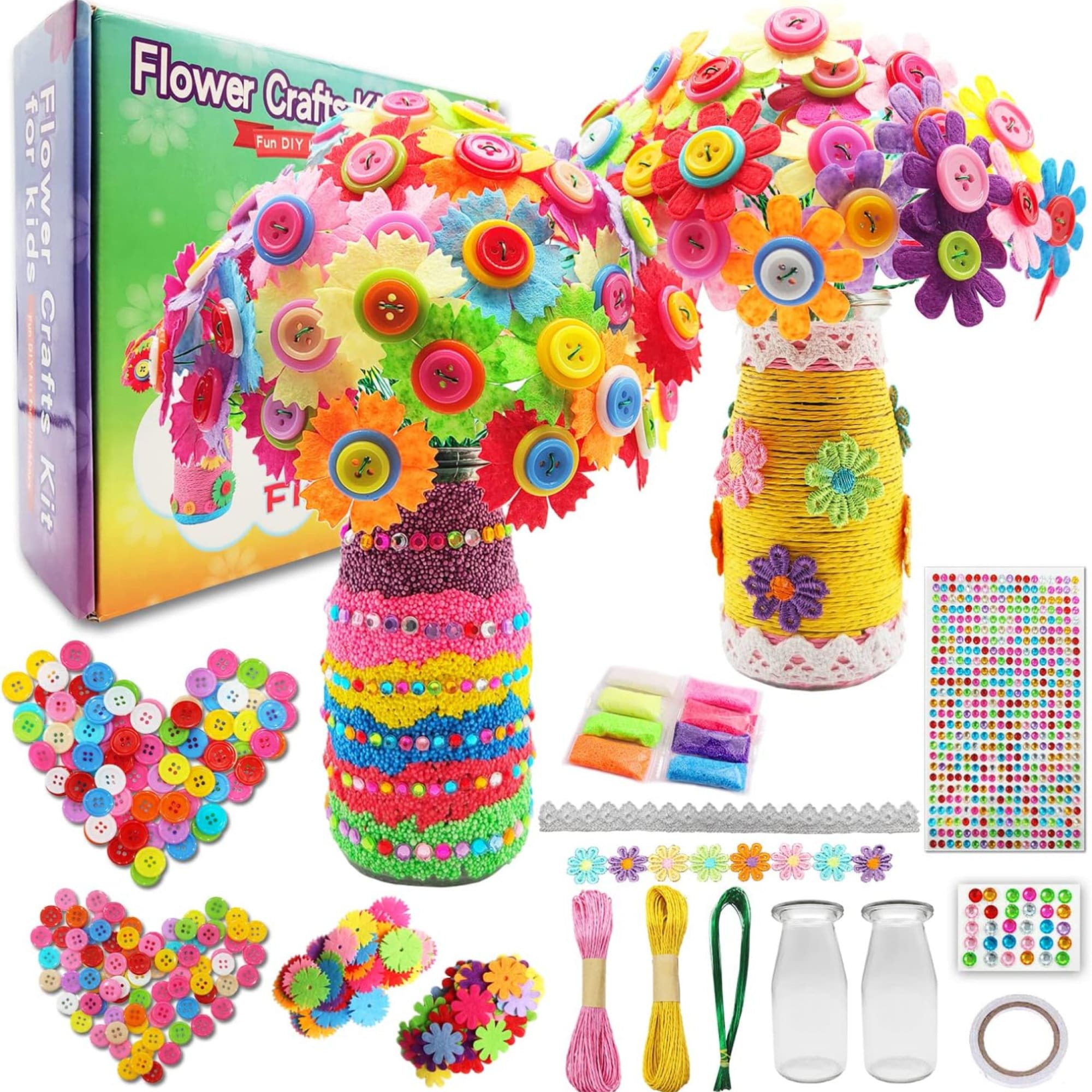 Korilave Crafts for Girls Ages 6-8 Make Your Own Flower Bouquet with Buttons and Felt Flowers, Art and Crafts for Kids Ages 8-12, DIY Personalized