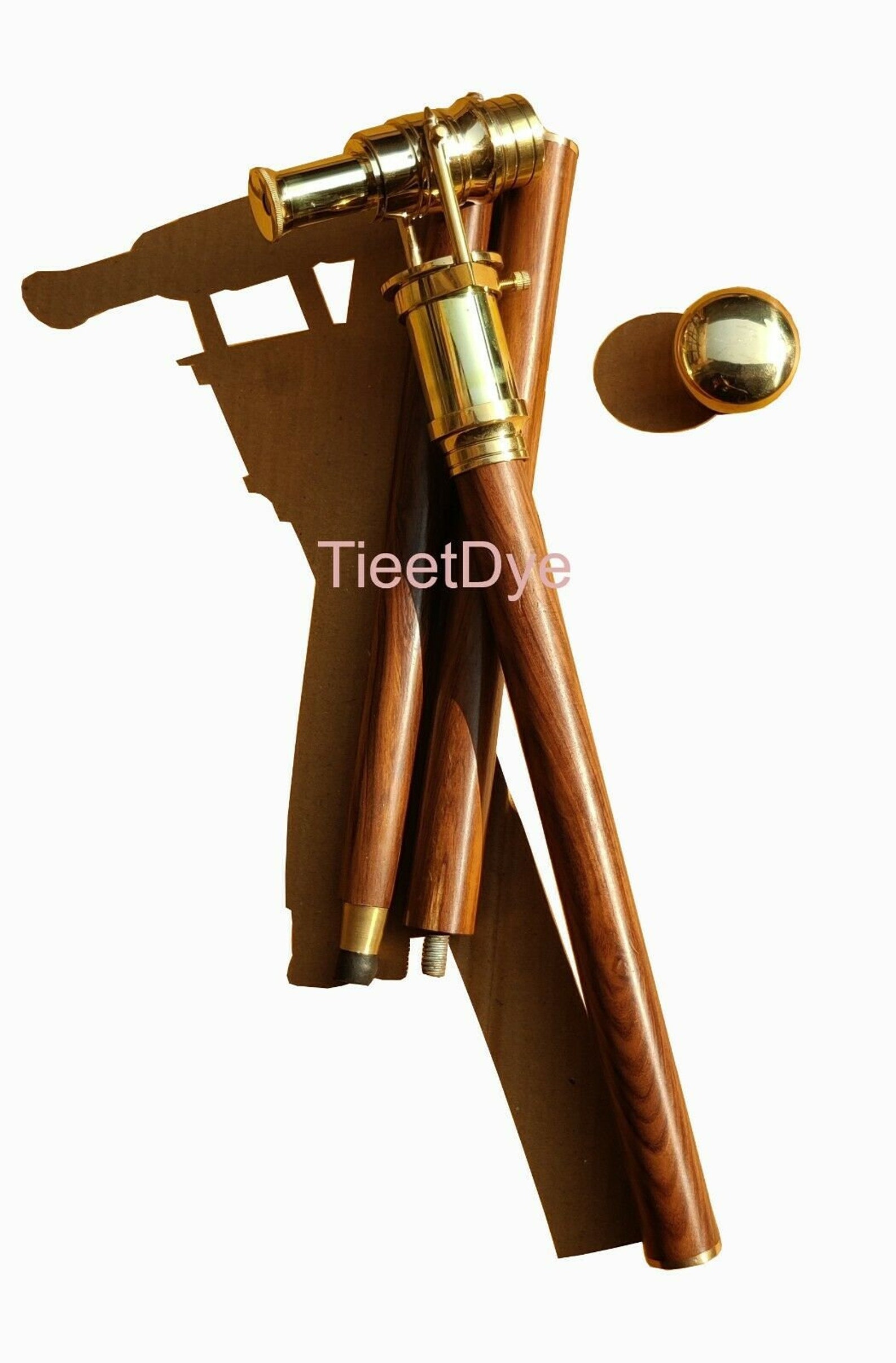 Vintage Brass Telescope Handle Bastone da passeggio in legno Etsy
